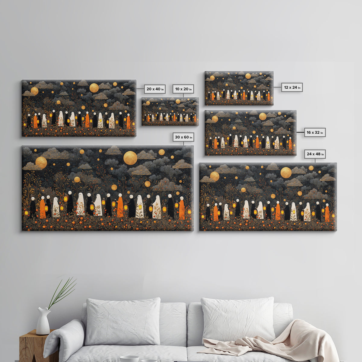 The Golden Funeral Procession - Surreal Celestial Vision, Dark Fantasy Wall Art, Wide Panoramic Art, Canvas Print, Halloween Home Decor