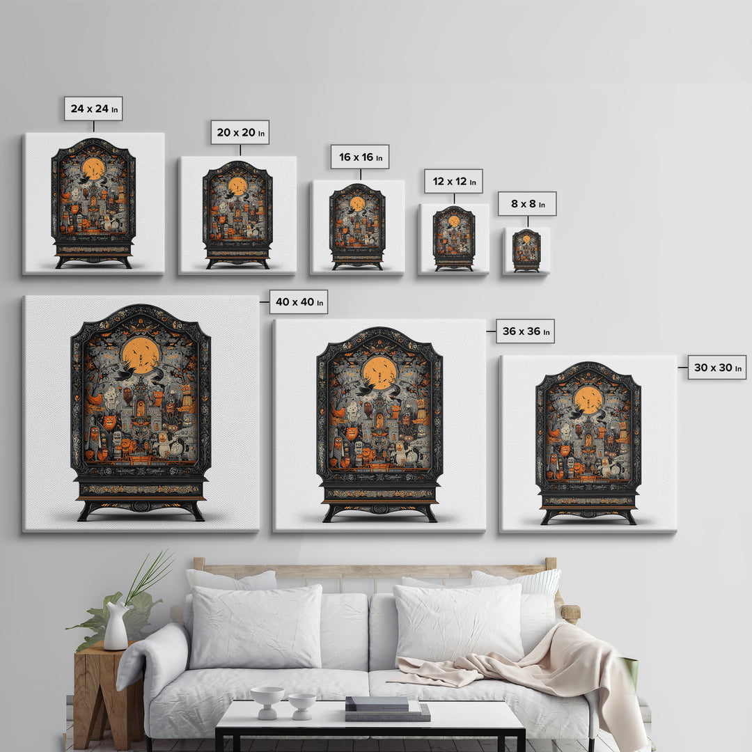 The Monster In The Mirror Cabinet - Icon Portrait, Gothic Home Decor, Square Wall Art, Canvas Print, Halloween Home Decor, Gothic Wall Art