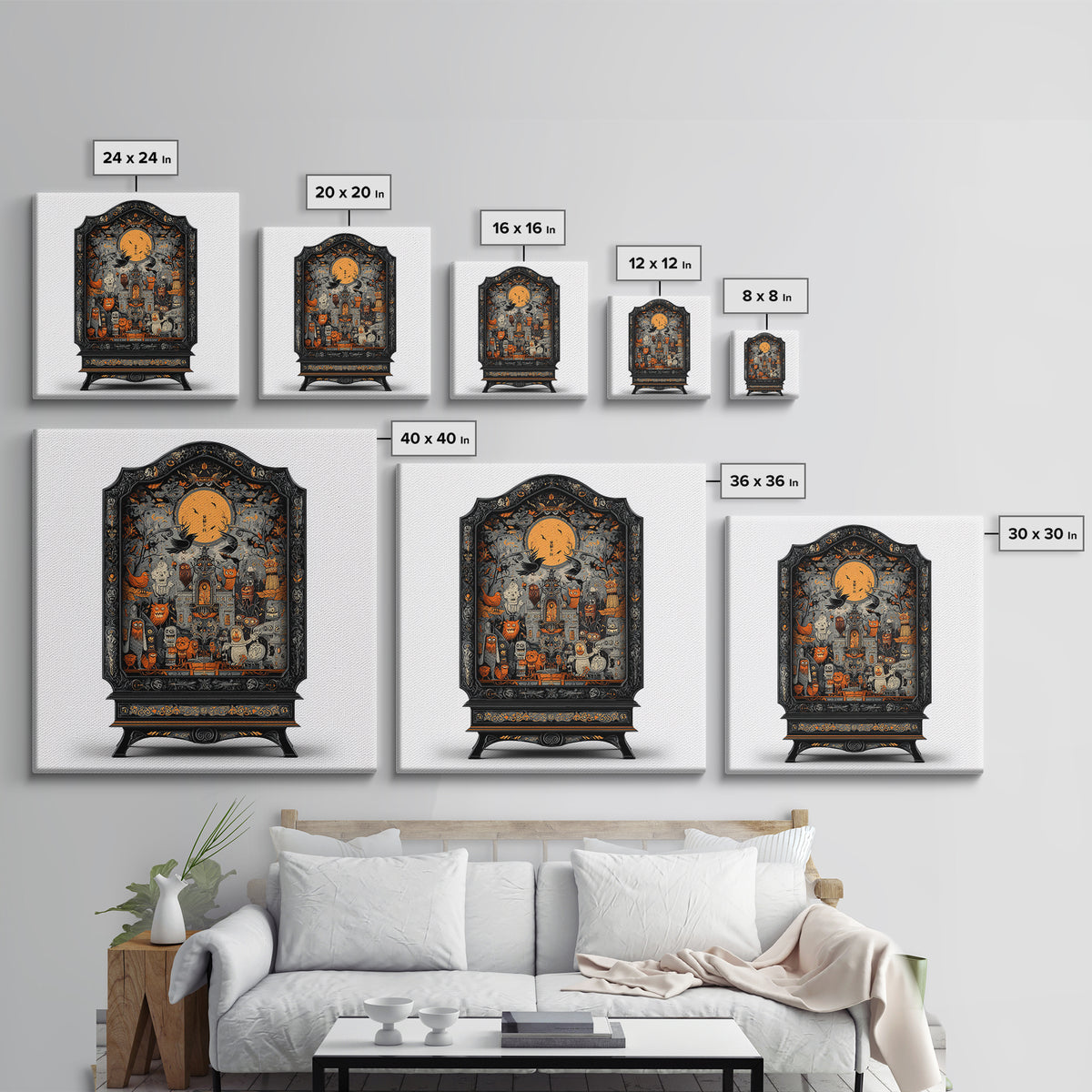 The Monster In The Mirror Cabinet - Icon Portrait, Gothic Home Decor, Square Wall Art, Canvas Print, Halloween Home Decor, Gothic Wall Art