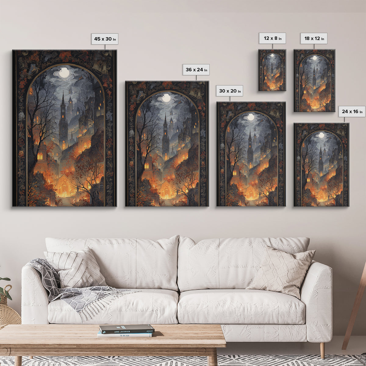 The Monster In The Mirror Cabinet - Environmental Panorama, Macabre Halloween Art, Vertical Wall Art, Framed Canvas Print, Gothic Wall Art