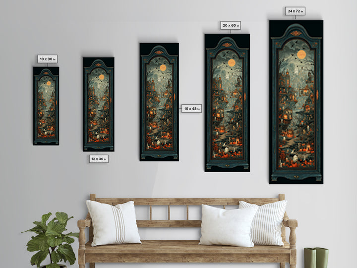 The Monster In The Mirror Cabinet - Environmental Panorama, Halloween Wall Art, Tall Narrow Wall Art, Framed Canvas Print, Gothic Wall Art