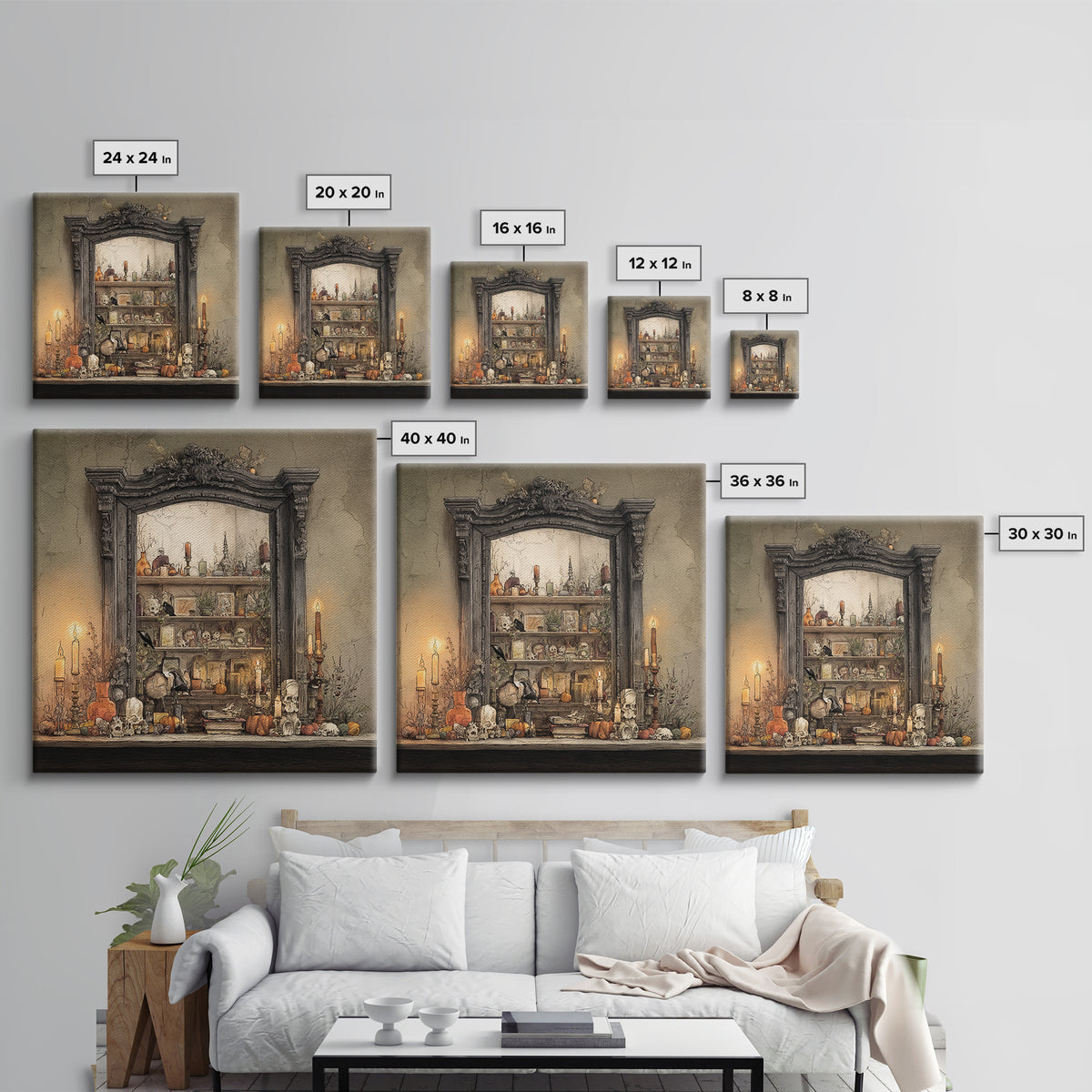 The Monster In The Mirror Cabinet - Occult Still Life, Dark Fantasy Wall Art, Square Wall Art, Canvas Print, Halloween Home Decor