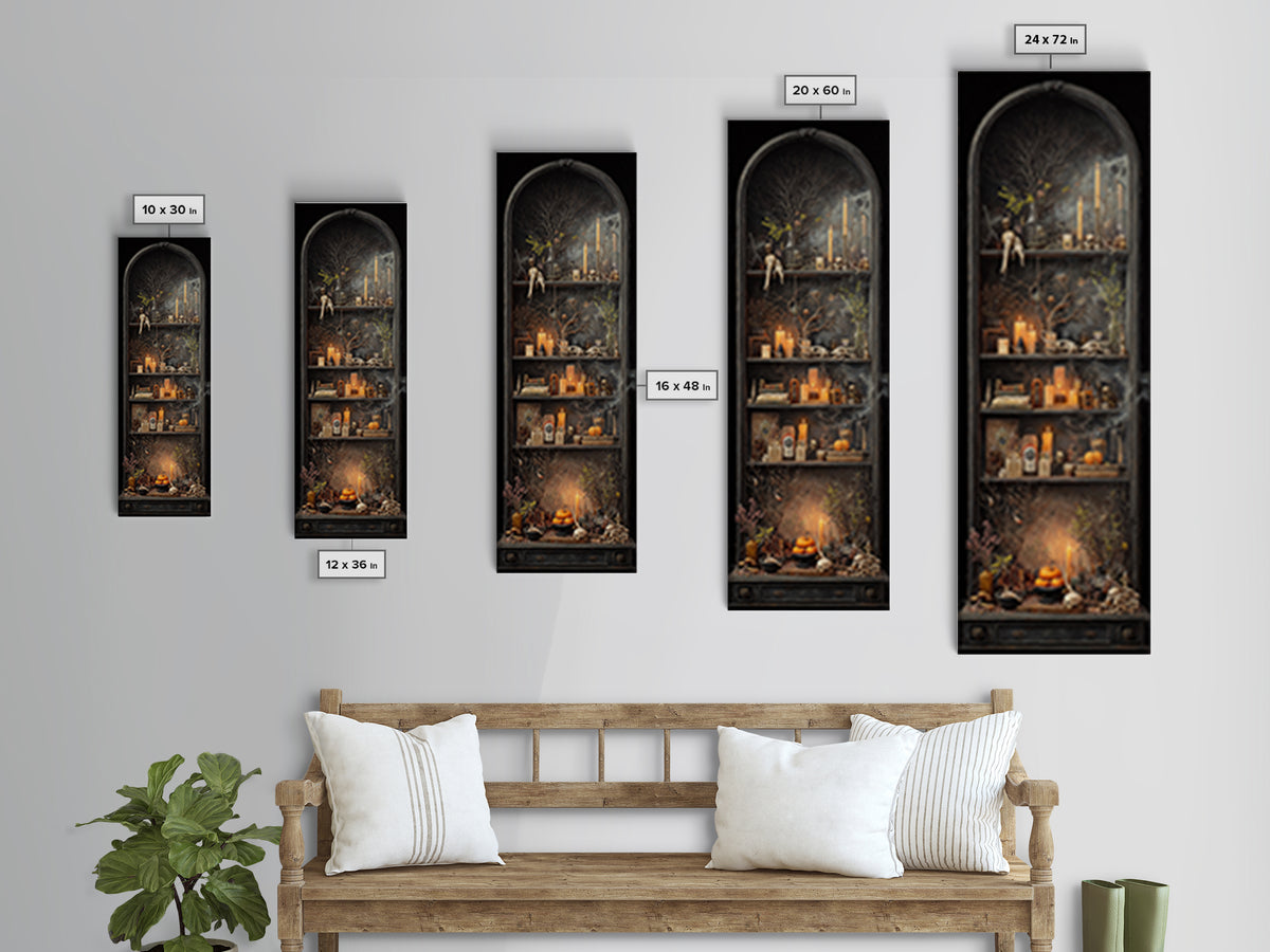 The Monster In The Mirror Cabinet - Occult Still Life, Dark Fantasy Wall Art, Tall Narrow Wall Art, Canvas Print, Halloween Home Decor