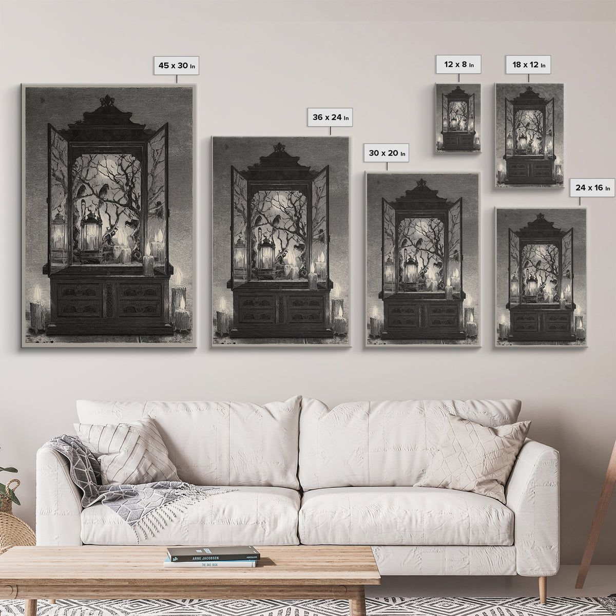 The Monster In The Mirror Cabinet - Procession Scene, Macabre Halloween Art, Vertical Wall Art, Framed Canvas Print, Halloween Home Decor