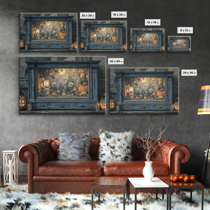 The Monster In The Mirror Cabinet - Procession Scene, Macabre Halloween Art, Landscape Wall Art, Framed Canvas Print, Halloween Home Decor