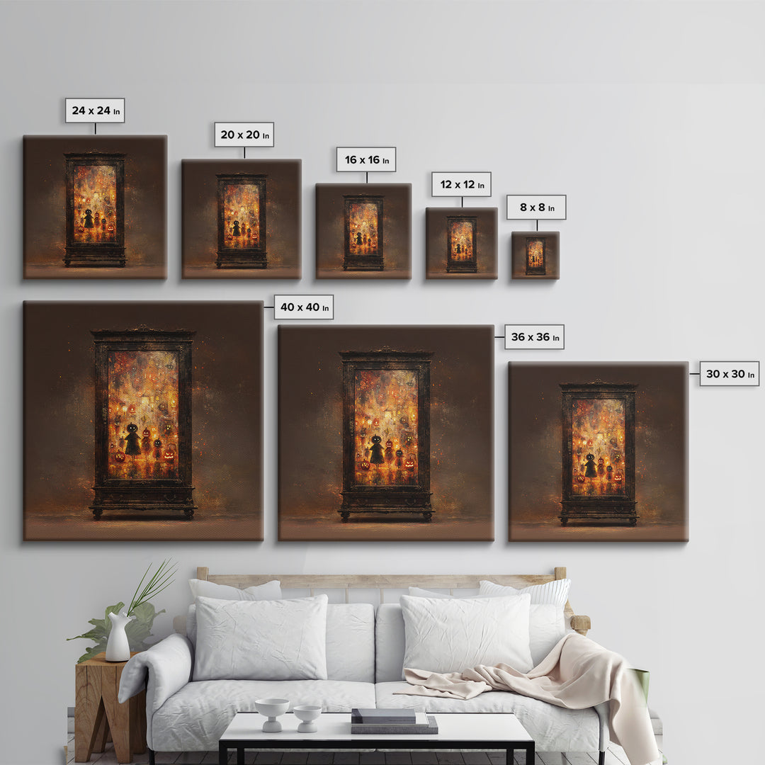 The Monster In The Mirror Cabinet - Procession Scene, Dark Fantasy Wall Art, Square Wall Art, Canvas Print, Halloween Home Decor