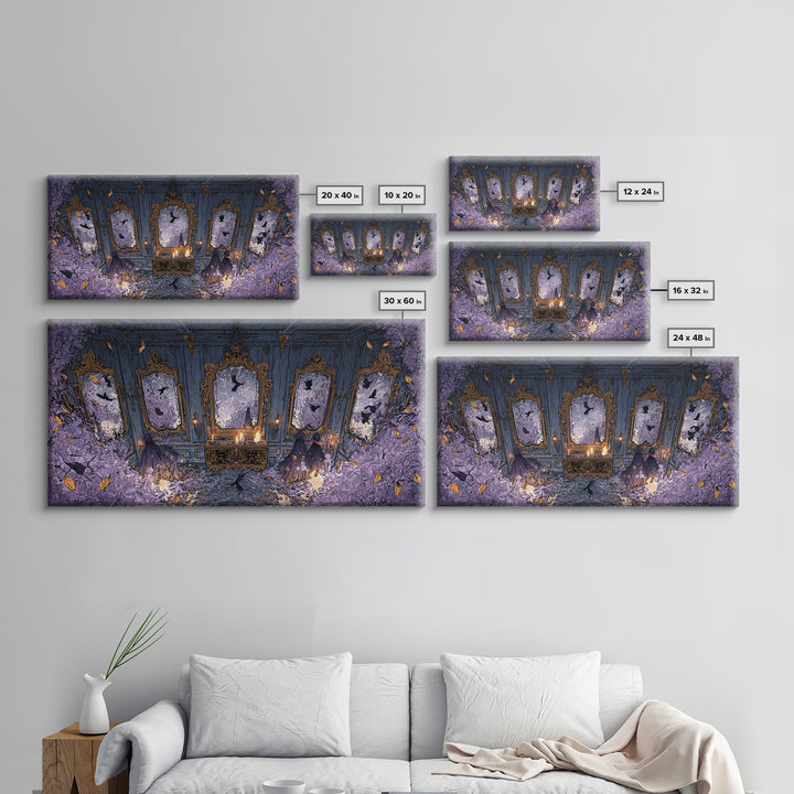 The Monster In The Mirror Cabinet - Procession Scene, Occult Wall Decor, Wide Panoramic Art, Canvas Print, Halloween Home Decor