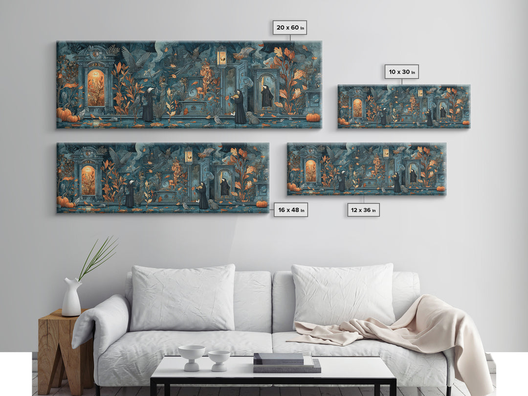The Monster In The Mirror Cabinet - Procession Scene, Occult Wall Decor, Extra Wide Wall Art, Canvas Print, Halloween Home Decor