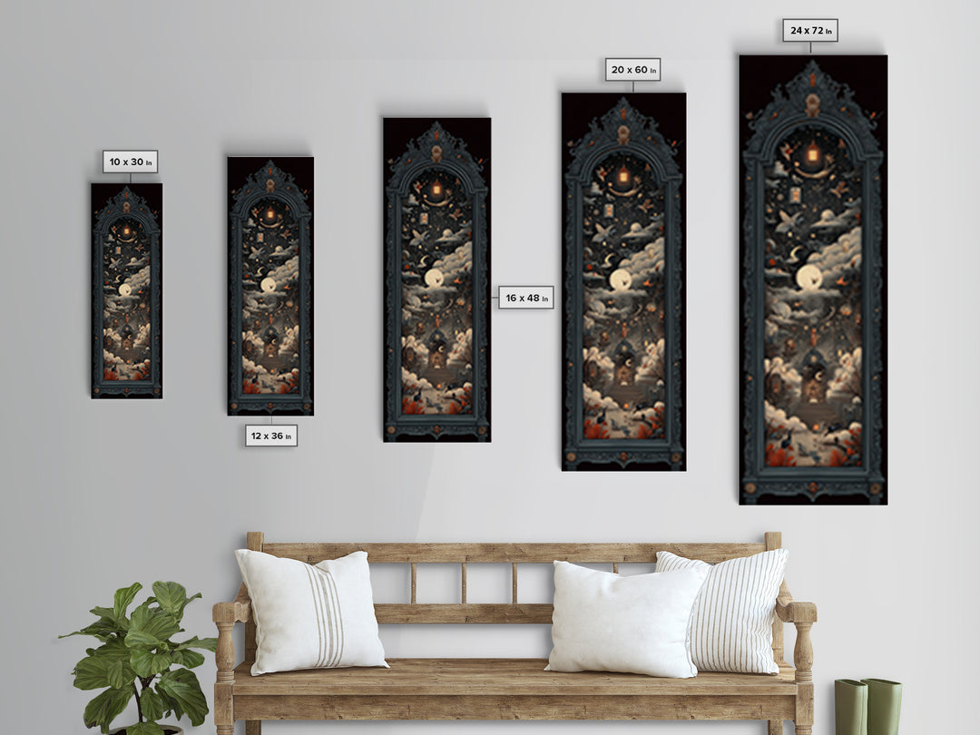 The Monster In The Mirror Cabinet - Surreal Celestial Vision, Dark Fantasy Wall Art, Tall Narrow Wall Art, Canvas Print, Gothic Wall Art