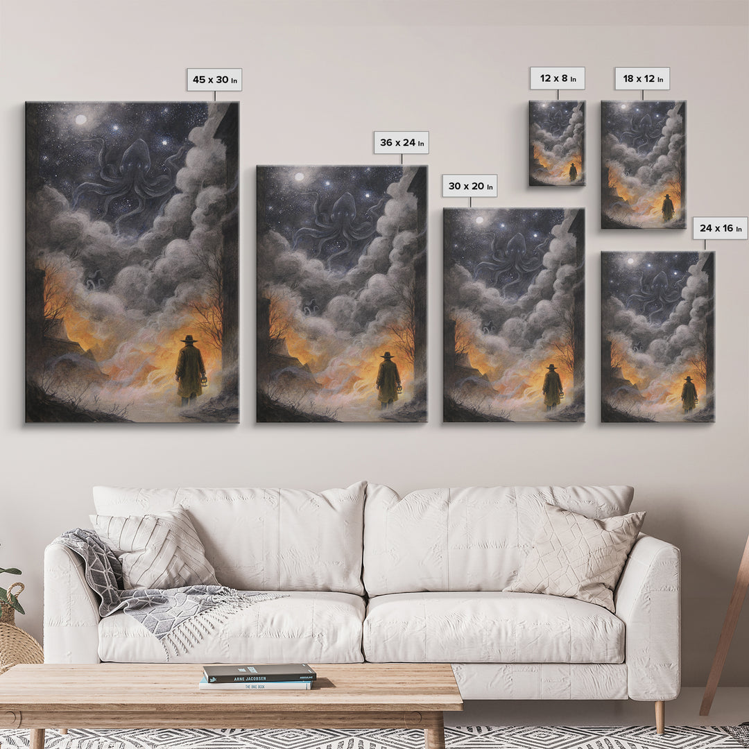 The Lantern-Bearer Of R’Lyeh, Occult Wall Decor, Vertical Wall Art, Framed Canvas Print, Halloween Home Decor, Gothic Wall Art