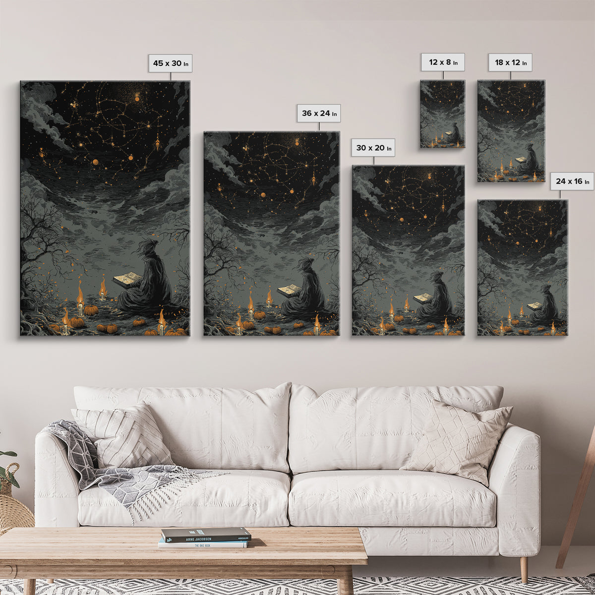 The Librarian Of Forbidden Tides, Dark Fantasy Wall Art, Vertical Wall Art, Framed Canvas Print, Halloween Home Decor, Gothic Wall Art