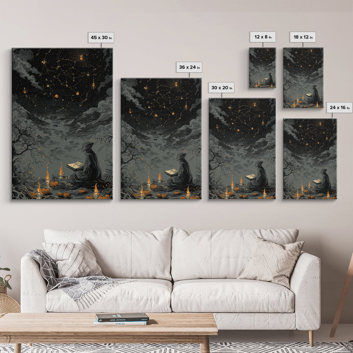 The Librarian Of Forbidden Tides, Dark Fantasy Wall Art, Vertical Wall Art, Framed Canvas Print, Halloween Home Decor, Gothic Wall Art