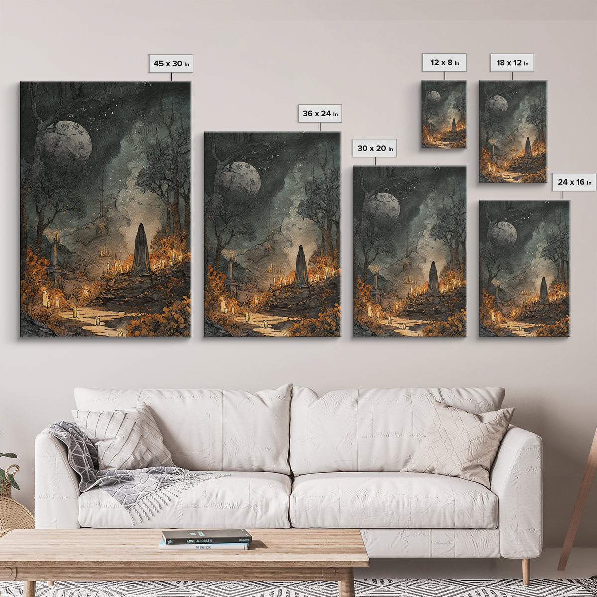 The Bride Of The Abyssal Moon, Macabre Halloween Art, Vertical Wall Art, Framed Canvas Print, Halloween Home Decor, Gothic Wall Art