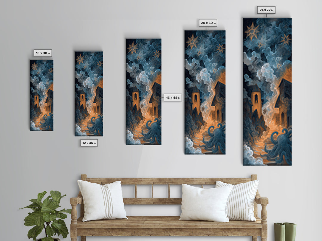 The Bellringer Of The Sunken Cathedral, Dark Fantasy Wall Art, Tall Narrow Wall Art, Framed Canvas Print, Halloween Home Decor