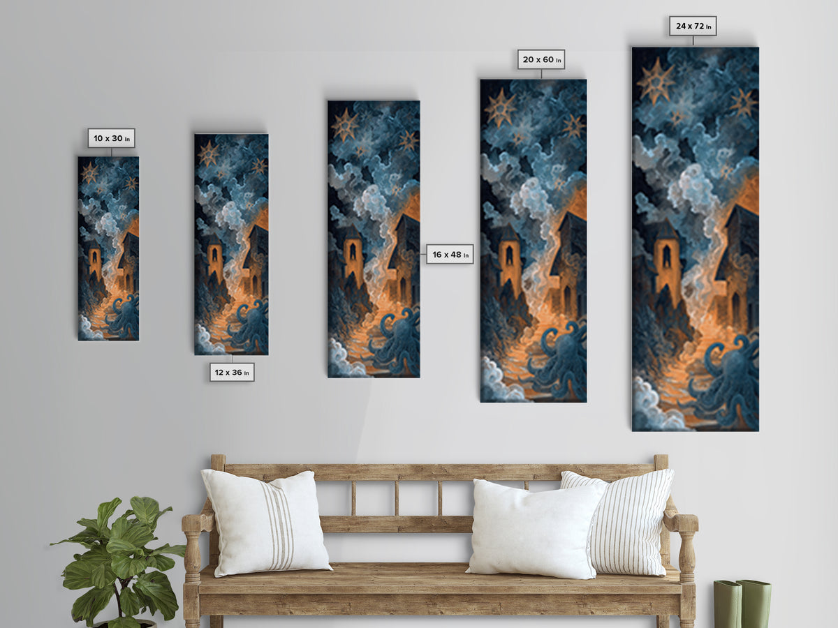 The Bellringer Of The Sunken Cathedral, Dark Fantasy Wall Art, Tall Narrow Wall Art, Framed Canvas Print, Halloween Home Decor