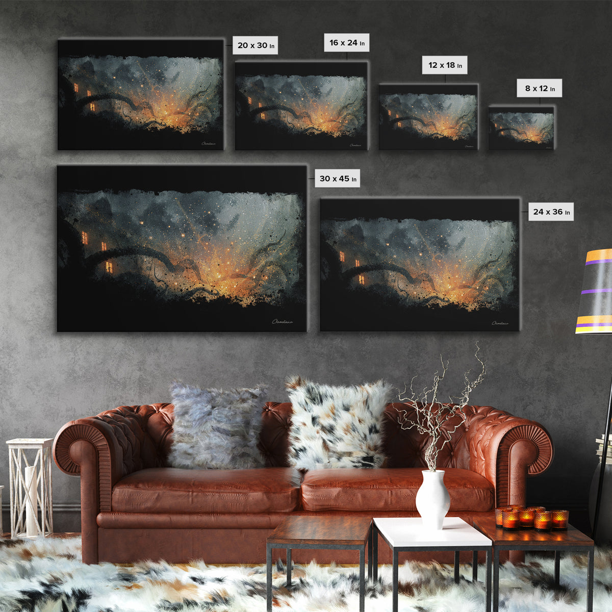 The Crawler Beneath The Floor Of Stars, Spooky Wall Decor, Landscape Wall Art, Framed Canvas Print, Halloween Home Decor, Gothic Wall Art