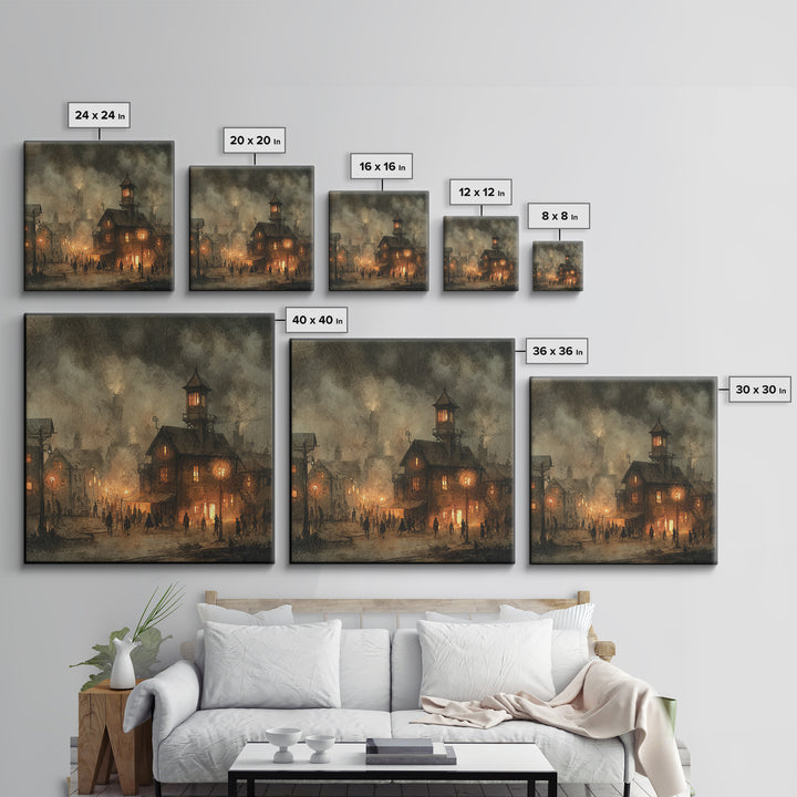 The Innsmouth Lantern Procession, Occult Wall Decor, Square Wall Art, Framed Canvas Print, Halloween Home Decor, Gothic Wall Art
