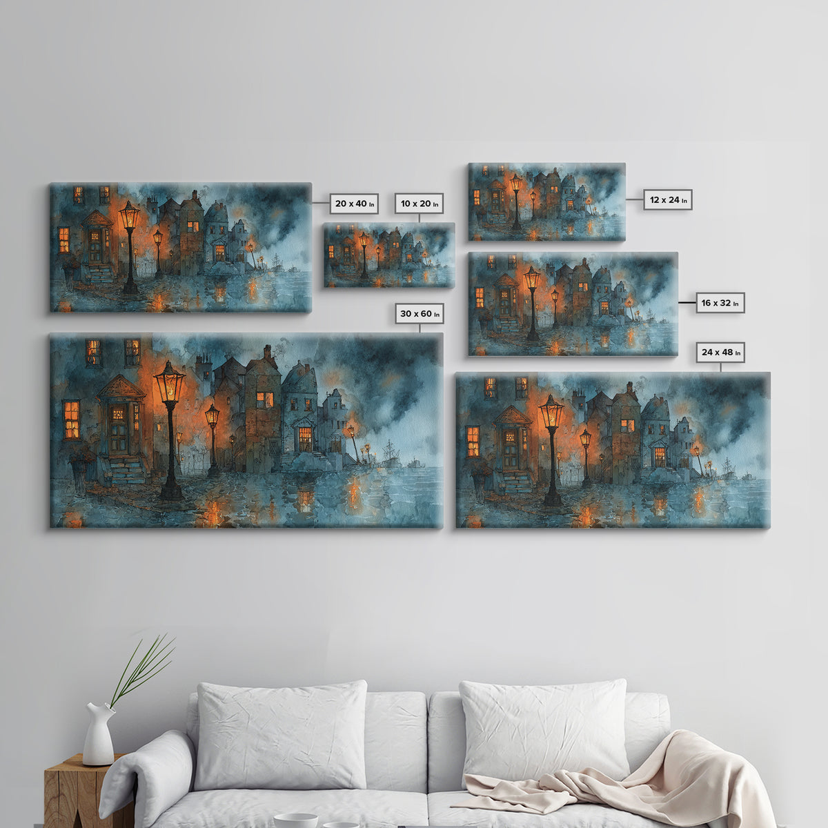 The Innsmouth Lantern Procession, Occult Wall Decor, Wide Panoramic Art, Framed Canvas Print, Halloween Home Decor, Gothic Wall Art
