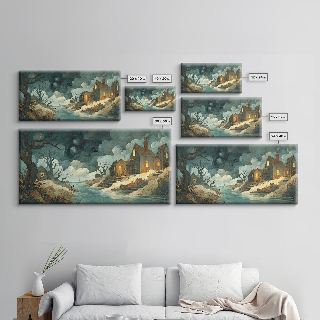 The Mapmaker Of Impossible Shores, Spooky Wall Decor, Wide Panoramic Art, Canvas Print, Halloween Home Decor, Gothic Wall Art