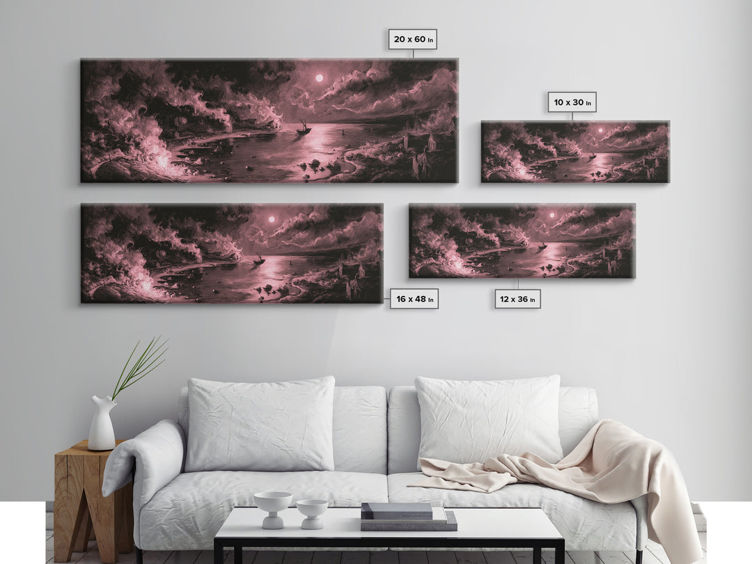 The Mapmaker Of Impossible Shores, Occult Wall Decor, Extra Wide Wall Art, Framed Canvas Print, Halloween Home Decor, Gothic Wall Art