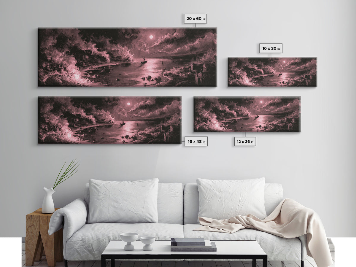 The Mapmaker Of Impossible Shores, Occult Wall Decor, Extra Wide Wall Art, Framed Canvas Print, Halloween Home Decor, Gothic Wall Art
