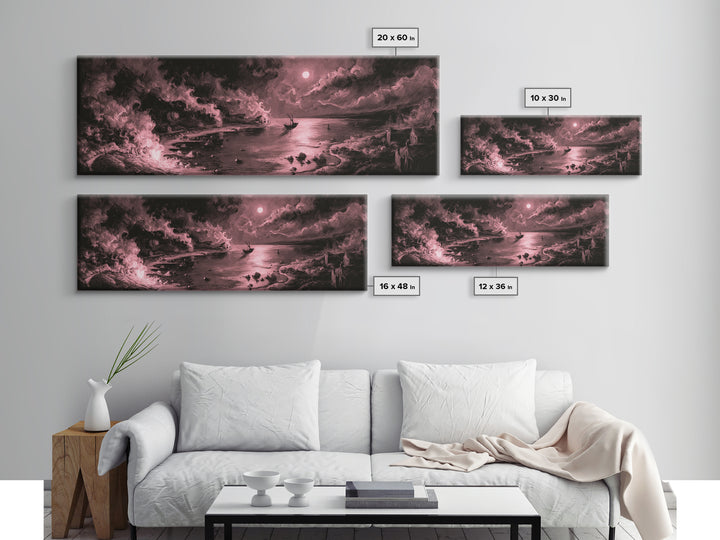 The Mapmaker Of Impossible Shores, Occult Wall Decor, Extra Wide Wall Art, Framed Canvas Print, Halloween Home Decor, Gothic Wall Art
