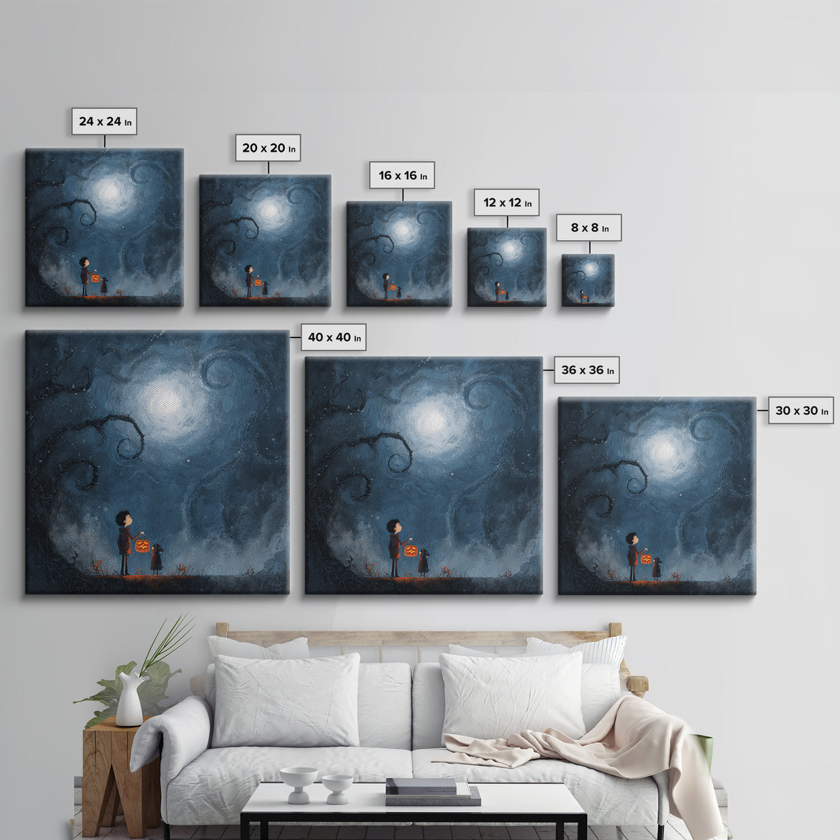The Child Who Caught A Moon-Spawn, Dark Fantasy Wall Art, Square Wall Art, Canvas Print, Halloween Home Decor, Gothic Wall Art