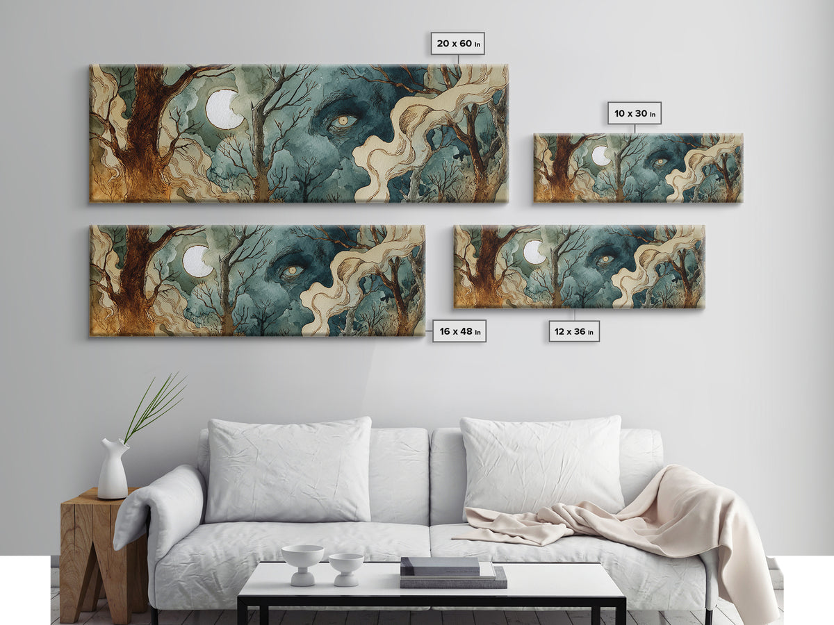 The Sleeper In The Birch Grove, Gothic Home Decor, Extra Wide Wall Art, Canvas Print, Halloween Home Decor, Gothic Wall Art