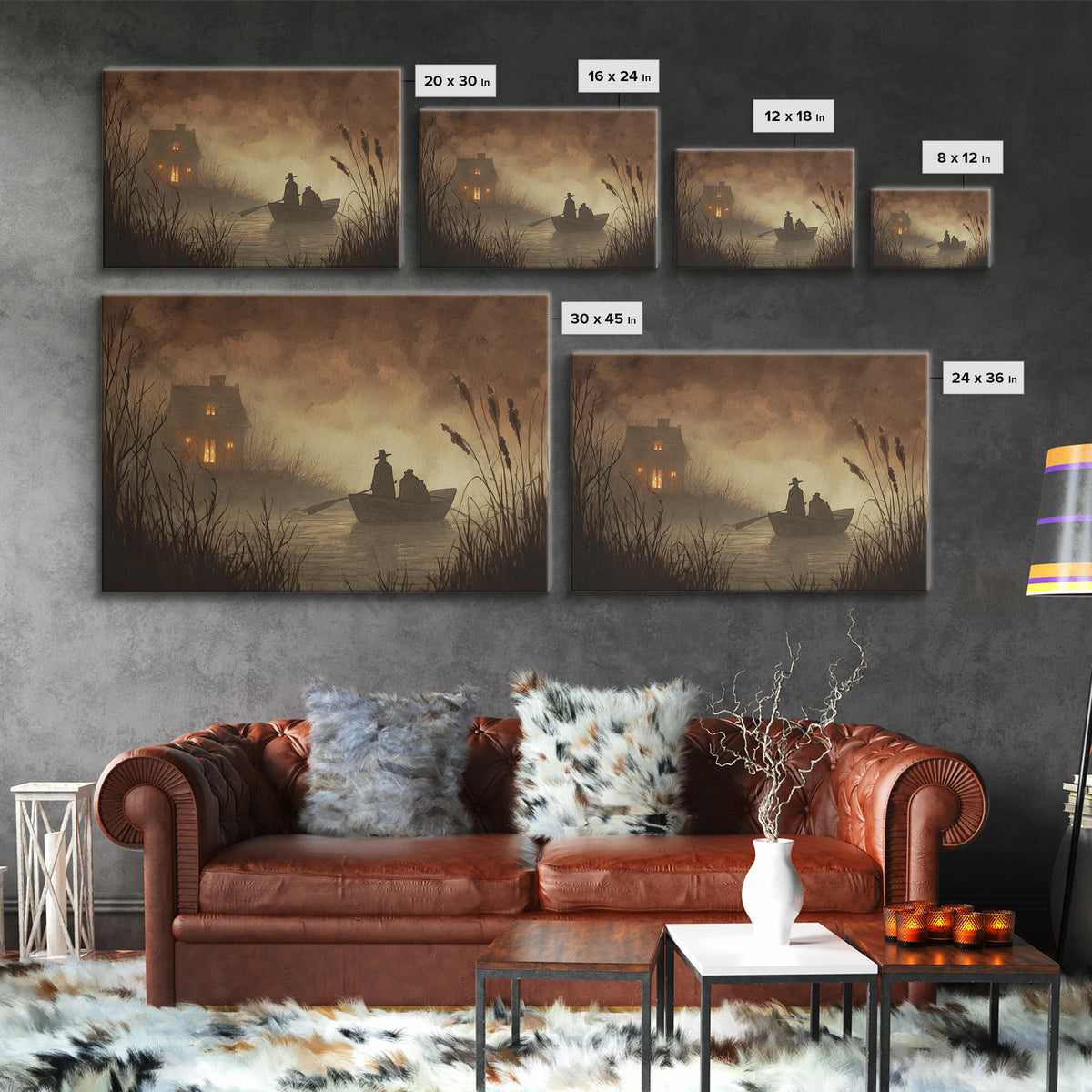 The Ferryman Of The Outer Marsh, Spooky Wall Decor, Landscape Wall Art, Canvas Print, Halloween Home Decor, Gothic Wall Art