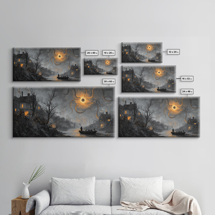 The Ferryman Of The Outer Marsh, Dark Fantasy Wall Art, Wide Panoramic Art, Canvas Print, Halloween Home Decor, Gothic Wall Art