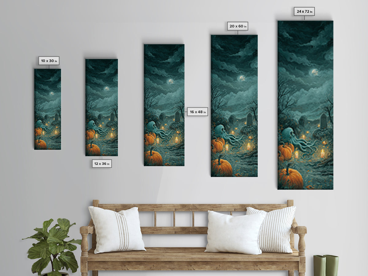 The Crown Of The Tentacled Saint, Spooky Wall Decor, Tall Narrow Wall Art, Framed Canvas Print, Halloween Home Decor, Gothic Wall Art