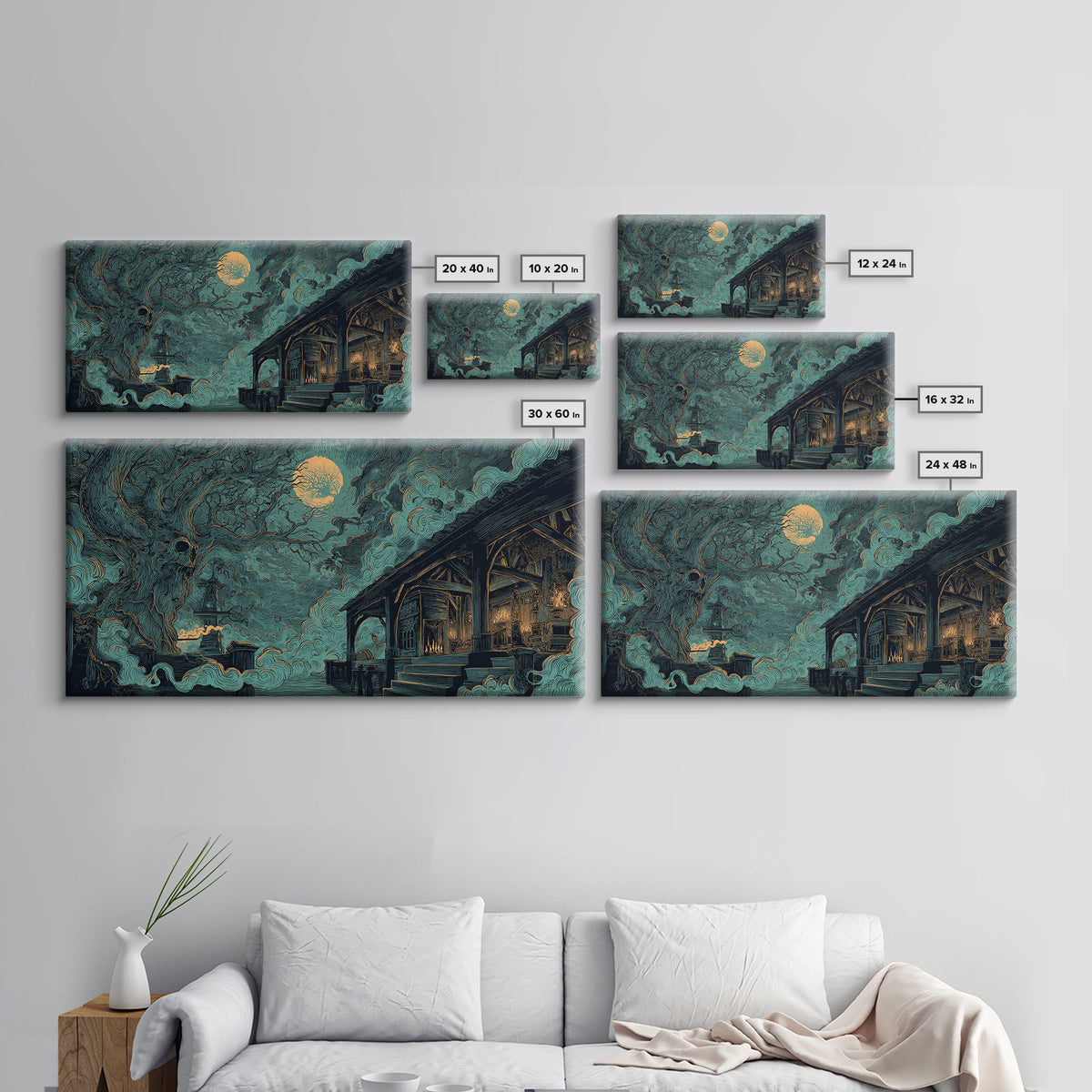 The Ballroom Of Silent Shoggoths, Lovecraftian Wall Art, Wide Panoramic Art, Canvas Print, Halloween Home Decor, Gothic Wall Art