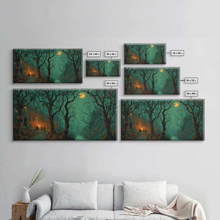 The Grave Gardener Of Yuggoth, Macabre Halloween Art, Wide Panoramic Art, Framed Canvas Print, Halloween Home Decor, Gothic Wall Art