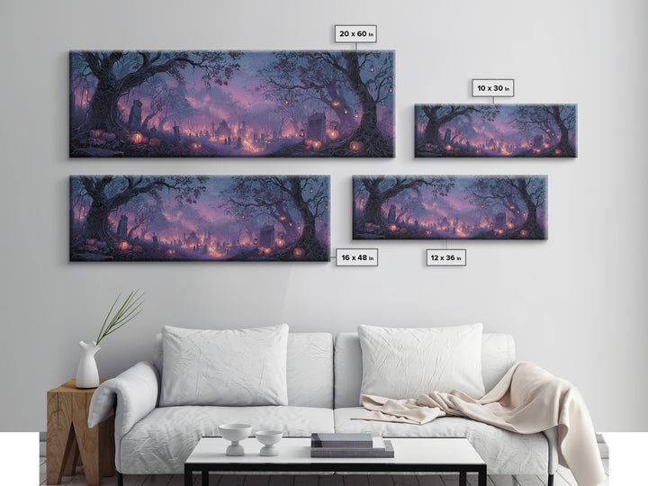 The Lantern Market Beyond The Veil, Macabre Halloween Art, Extra Wide Wall Art, Canvas Print, Halloween Home Decor, Gothic Wall Art