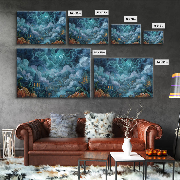 The Moonlit Shoggoth Menagerie, Macabre Halloween Art, Landscape Wall Art, Framed Canvas Print, Halloween Home Decor, Gothic Wall Art