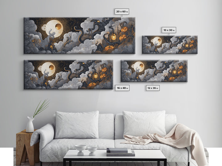 The Moonlit Shoggoth Menagerie, Macabre Halloween Art, Extra Wide Wall Art, Framed Canvas Print, Halloween Home Decor, Gothic Wall Art