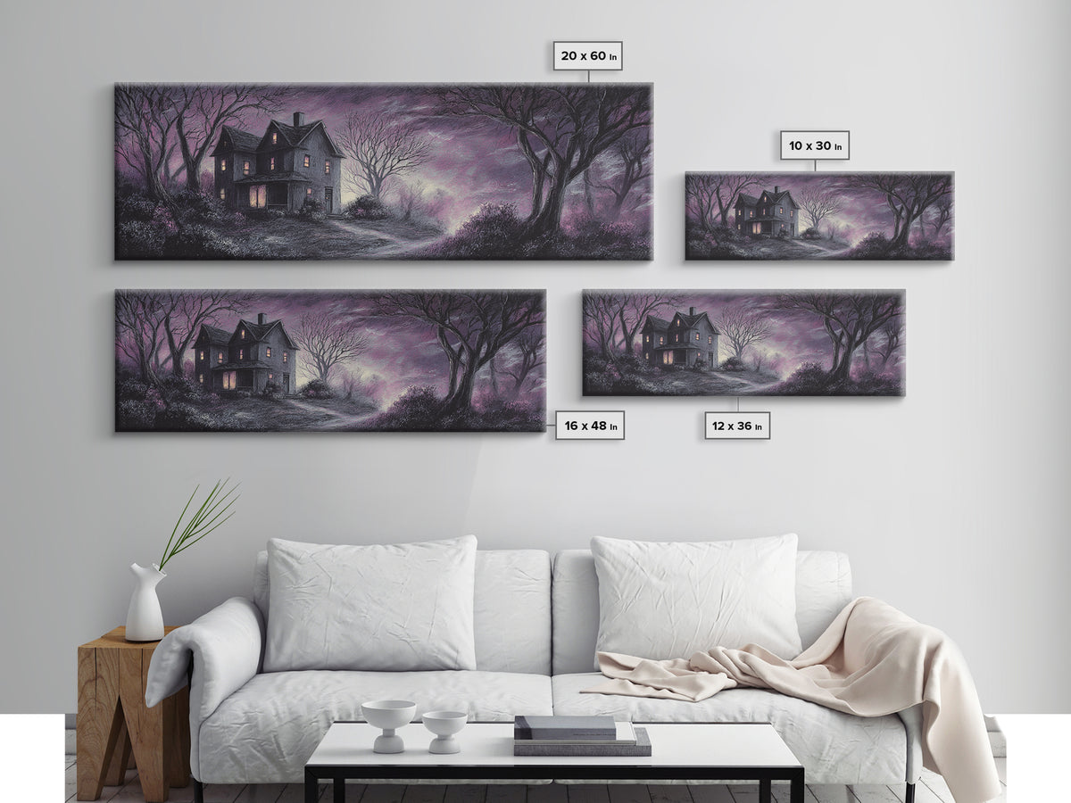 The Thirteenth Door Of Arkham House, Spooky Wall Decor, Extra Wide Wall Art, Canvas Print, Halloween Home Decor, Gothic Wall Art