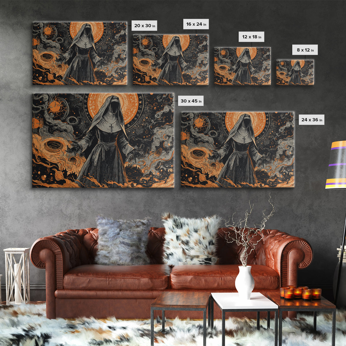 The Nun Of The Endless Constellation, Dark Fantasy Wall Art, Landscape Wall Art, Canvas Print, Halloween Home Decor, Gothic Wall Art