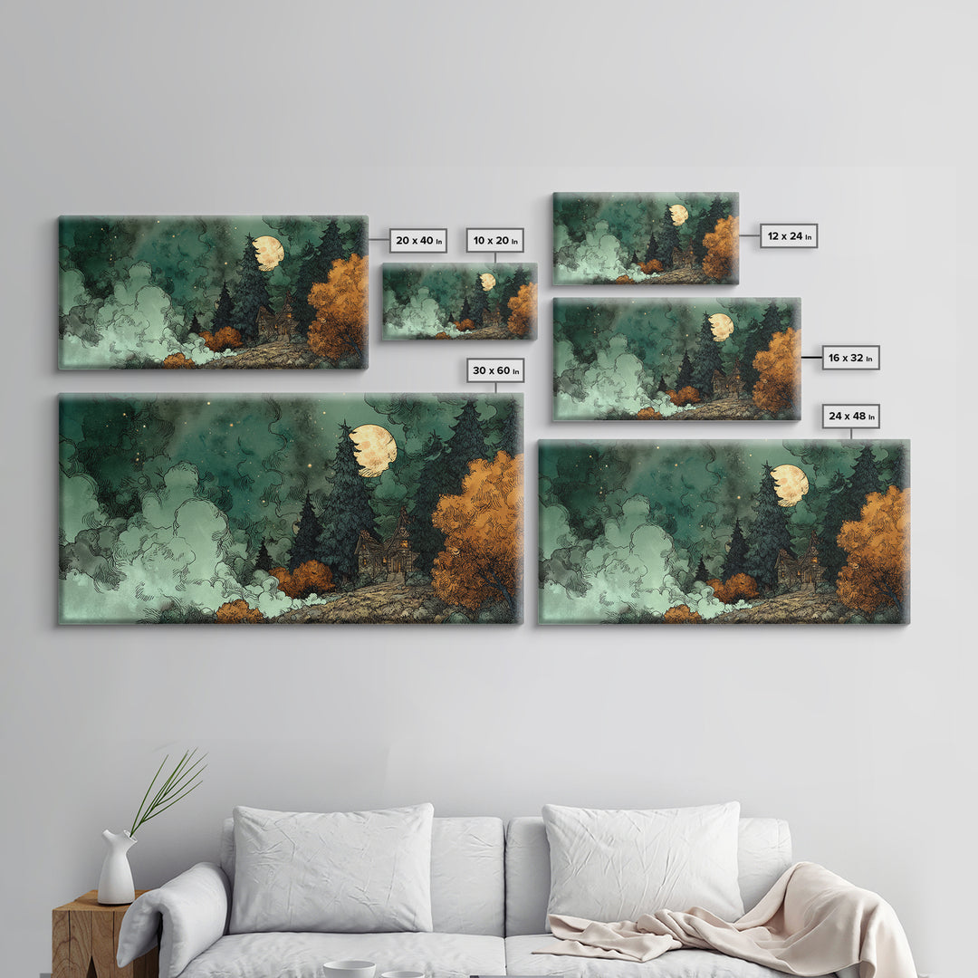 The Children Of The Star Orchard, Cosmic Horror Decor, Wide Panoramic Art, Canvas Print, Halloween Home Decor, Gothic Wall Art