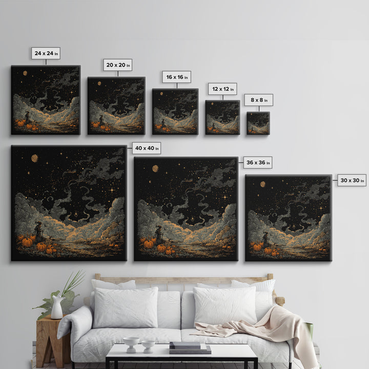 The Seamstress Of Living Nebulae, Cosmic Horror Decor, Square Wall Art, Framed Canvas Print, Halloween Home Decor, Gothic Wall Art