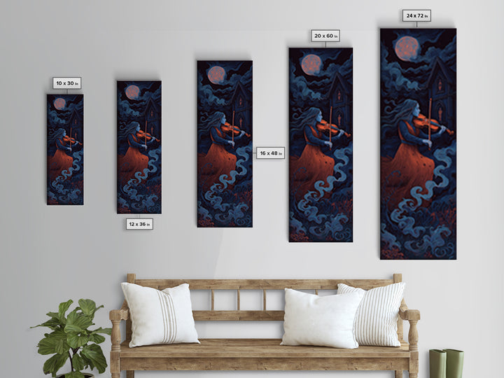 The Violinist Of The Drowned Moon, Macabre Halloween Art, Tall Narrow Wall Art, Canvas Print, Halloween Home Decor, Gothic Wall Art
