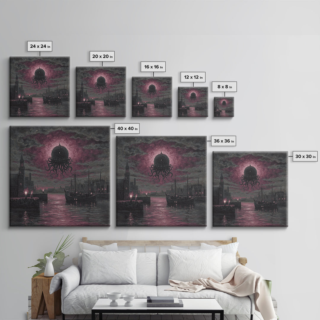 The Mask Of The Crawling God, Spooky Wall Decor, Square Wall Art, Framed Canvas Print, Halloween Home Decor, Gothic Wall Art