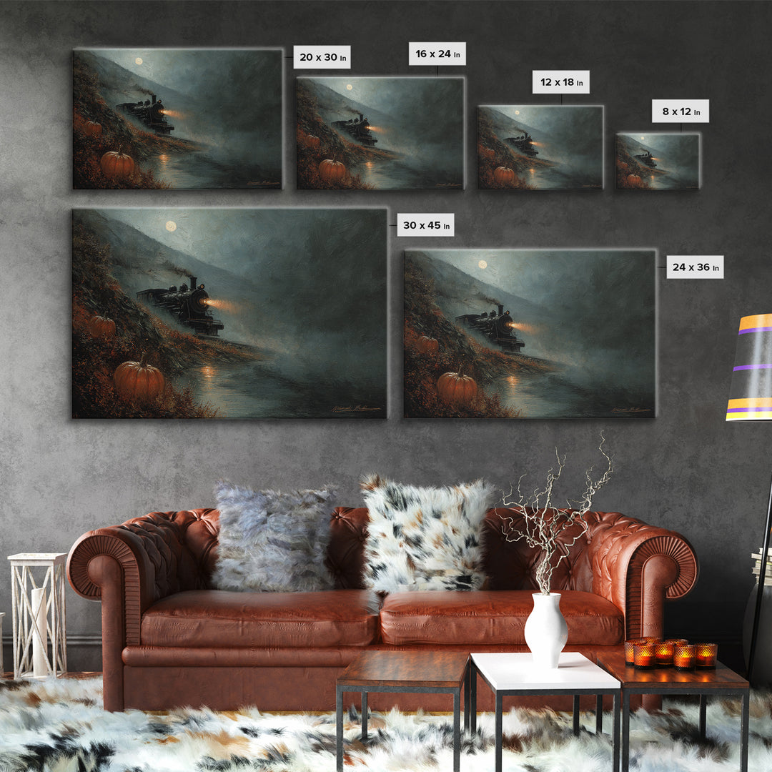 The Phantom Train To Kadath, Spooky Wall Decor, Landscape Wall Art, Canvas Print, Halloween Home Decor, Gothic Wall Art, Halloween Wall Art