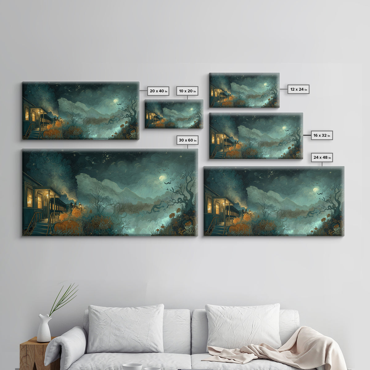 The Phantom Train To Kadath, Dark Fantasy Wall Art, Wide Panoramic Art, Canvas Print, Halloween Home Decor, Gothic Wall Art, Horror Wall Art