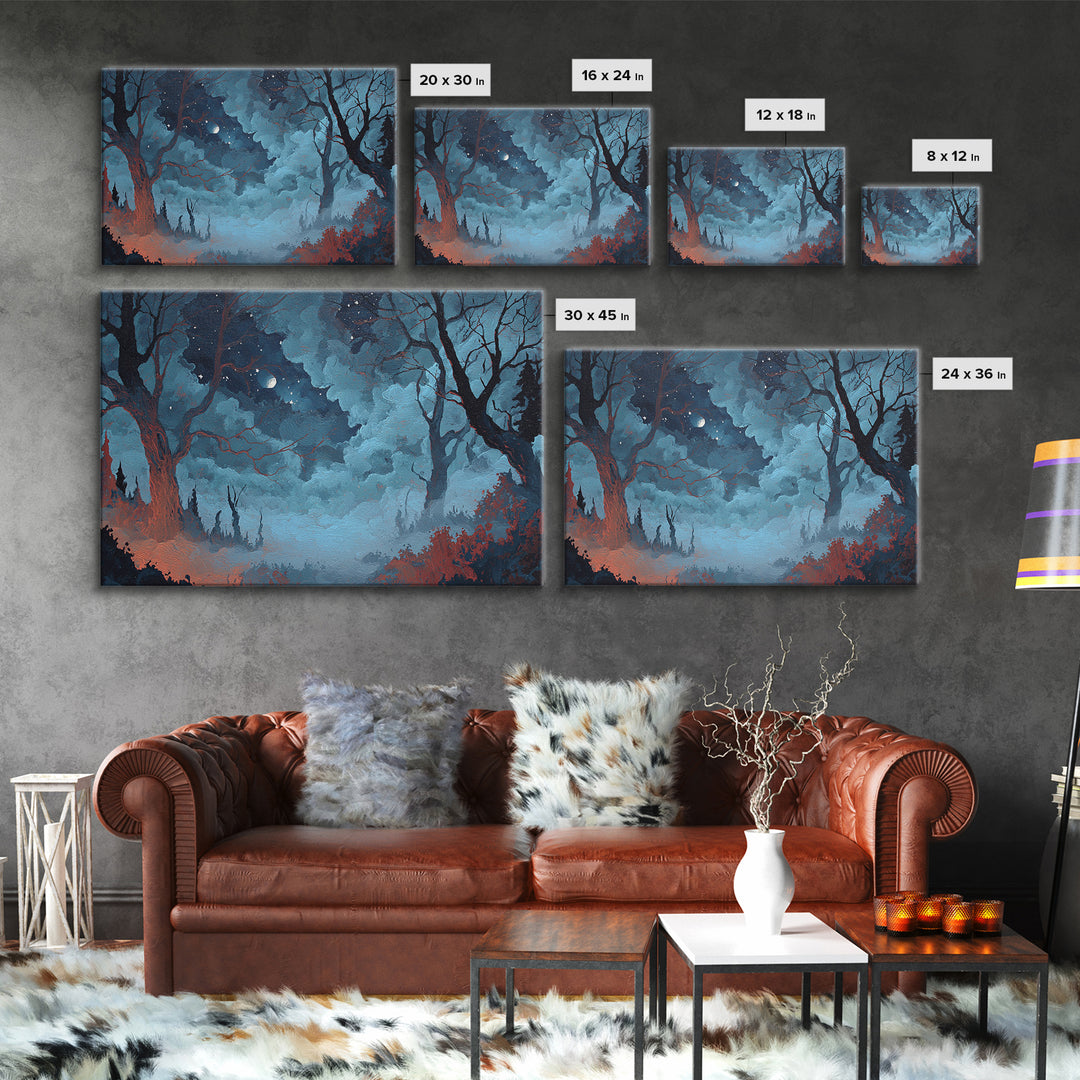 The Garden Of The Eyeless Moon, Cosmic Horror Decor, Landscape Wall Art, Framed Canvas Print, Halloween Home Decor, Gothic Wall Art