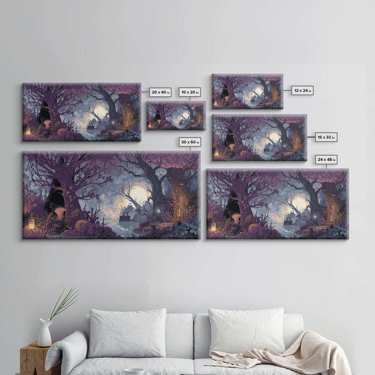 The Garden Of The Eyeless Moon, Dark Fantasy Wall Art, Wide Panoramic Art, Canvas Print, Halloween Home Decor, Gothic Wall Art