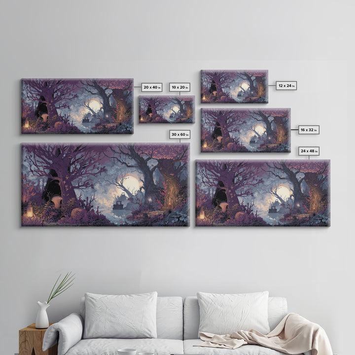 The Garden Of The Eyeless Moon, Dark Fantasy Wall Art, Wide Panoramic Art, Canvas Print, Halloween Home Decor, Gothic Wall Art