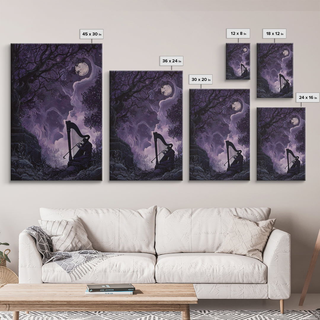 The Harpist Of Abyssal Sleep, Eldritch Wall Art, Vertical Wall Art, Canvas Print, Halloween Home Decor, Gothic Wall Art, Dark Fantasy Art
