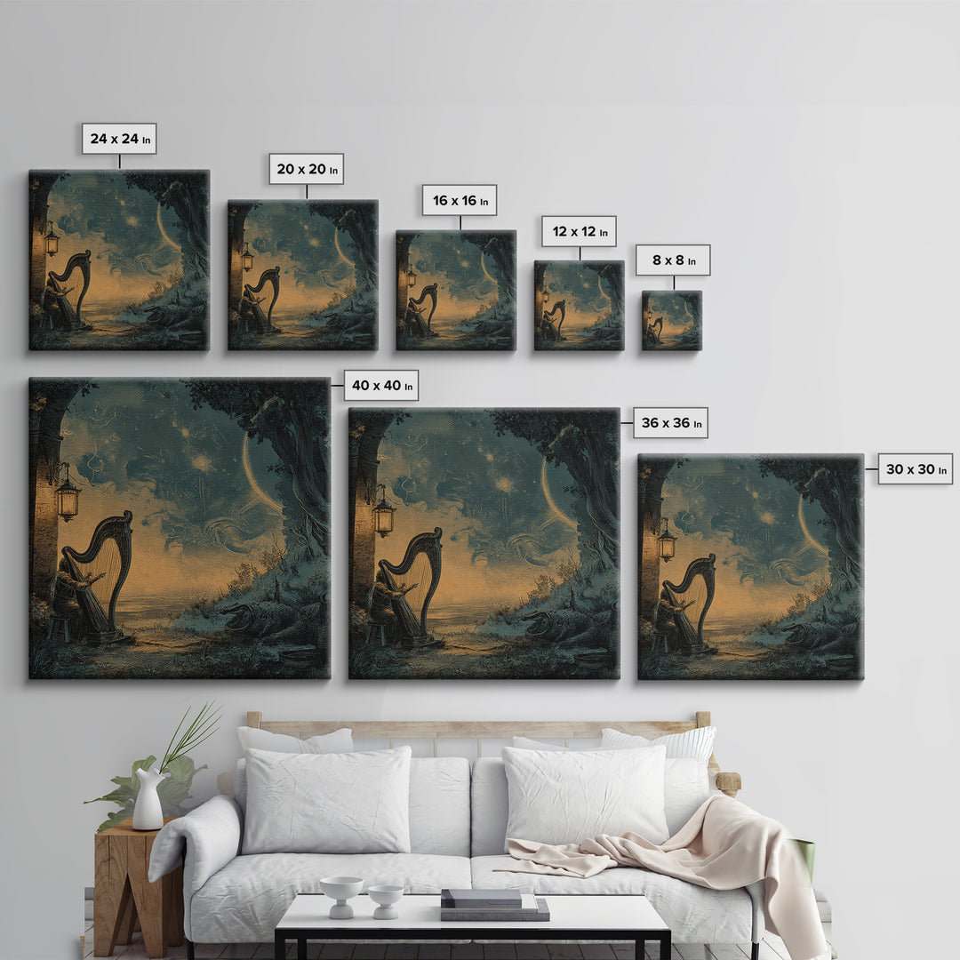 The Harpist Of Abyssal Sleep, Halloween Wall Art, Square Wall Art, Canvas Print, Halloween Home Decor, Gothic Wall Art, Seasonal Home Decor