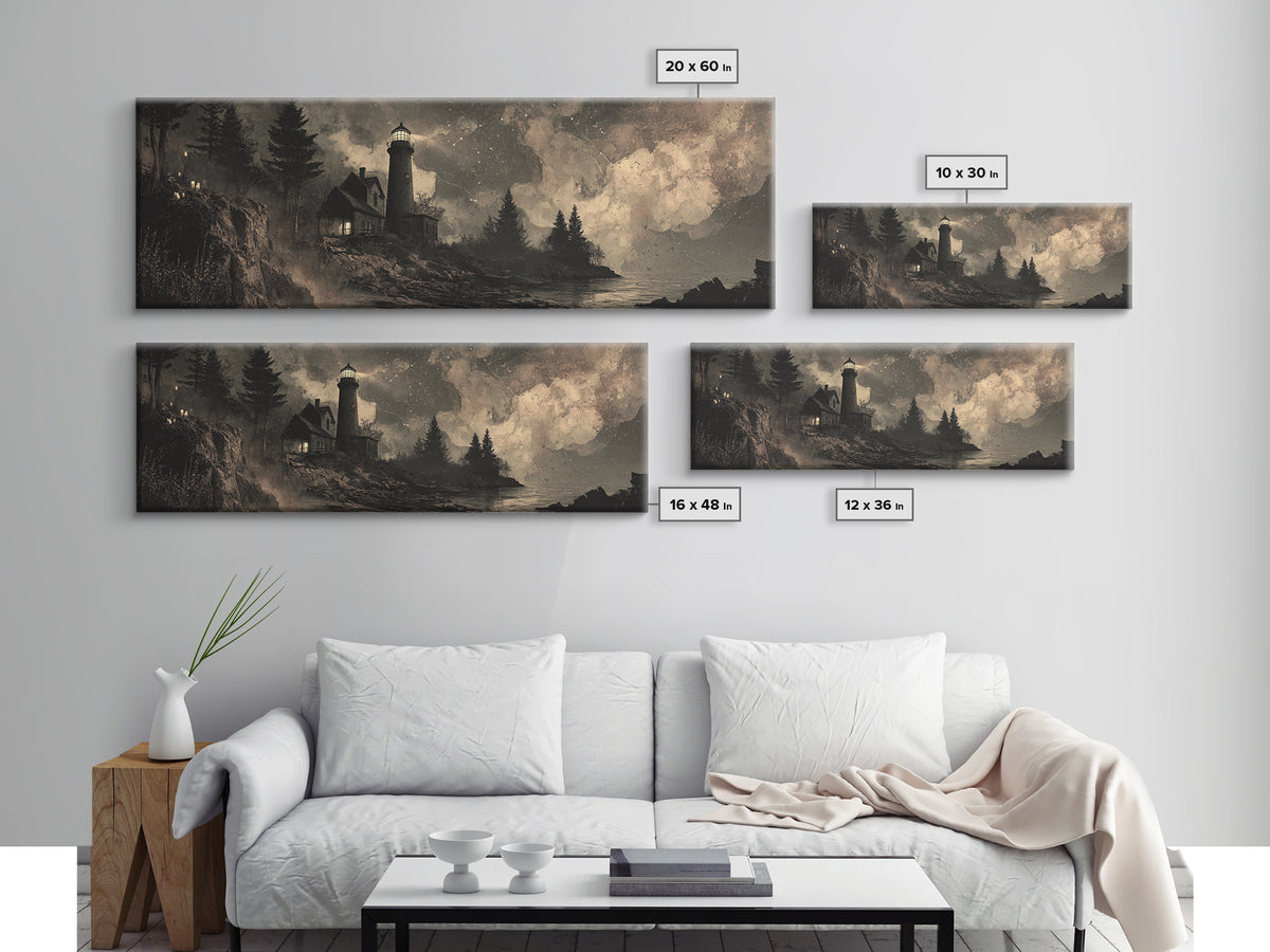 The Last Lighthouse Of Y’Ha-Nthlei, Occult Wall Decor, Extra Wide Wall Art, Framed Canvas Print, Halloween Home Decor, Gothic Wall Art